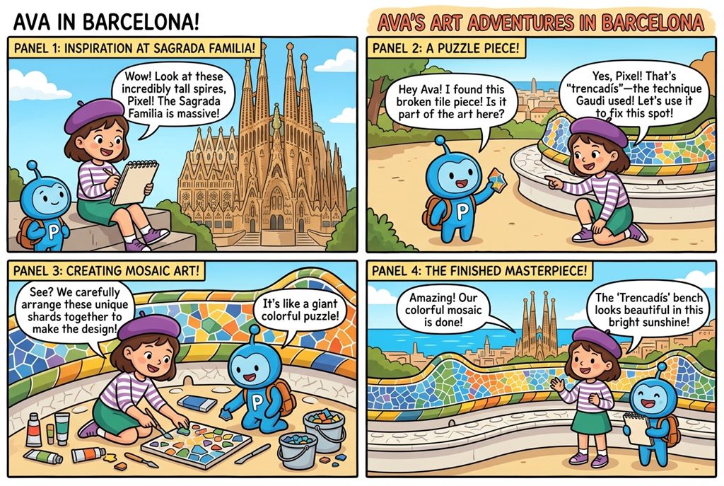 Tirinha da missão Gaudi's Colors, em Barcelona, Spain