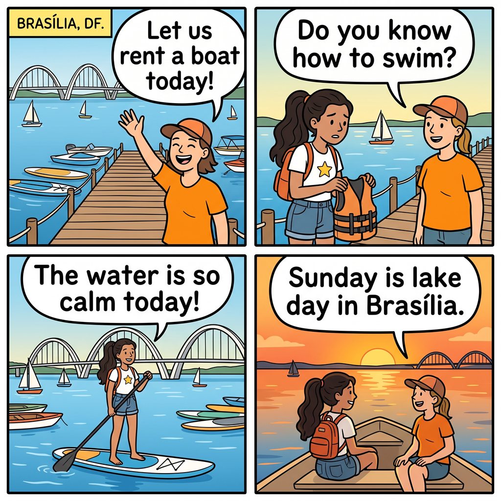 Tirinha da missão Um dia no Lago Paranoá, em Brasília, DF