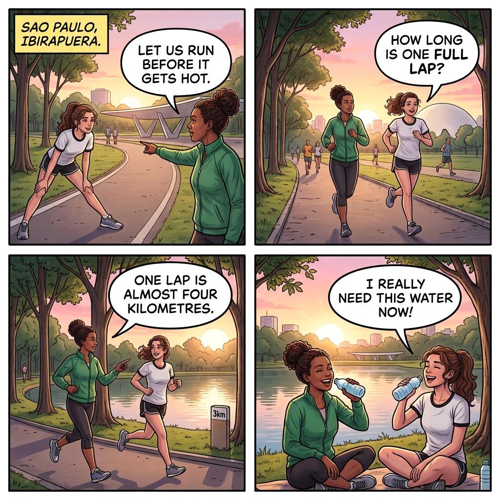 A aluna e Amelia correndo no Parque Ibirapuera ao amanhecer