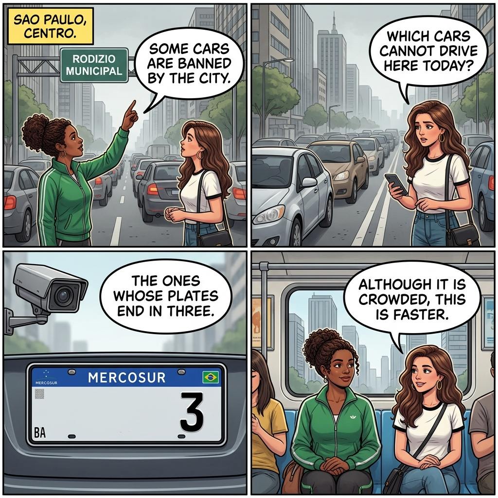 Amelia explica o rodízio de placas à aluna, com uma placa terminada em três